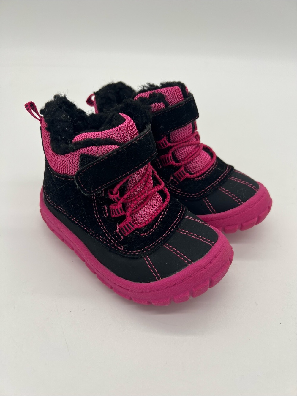 Garanimals Girls Pink Black Booties Warm Fur Sz 6